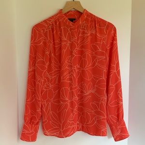 Ann Taylor Long Sleeve Blouse Orange Floral Print